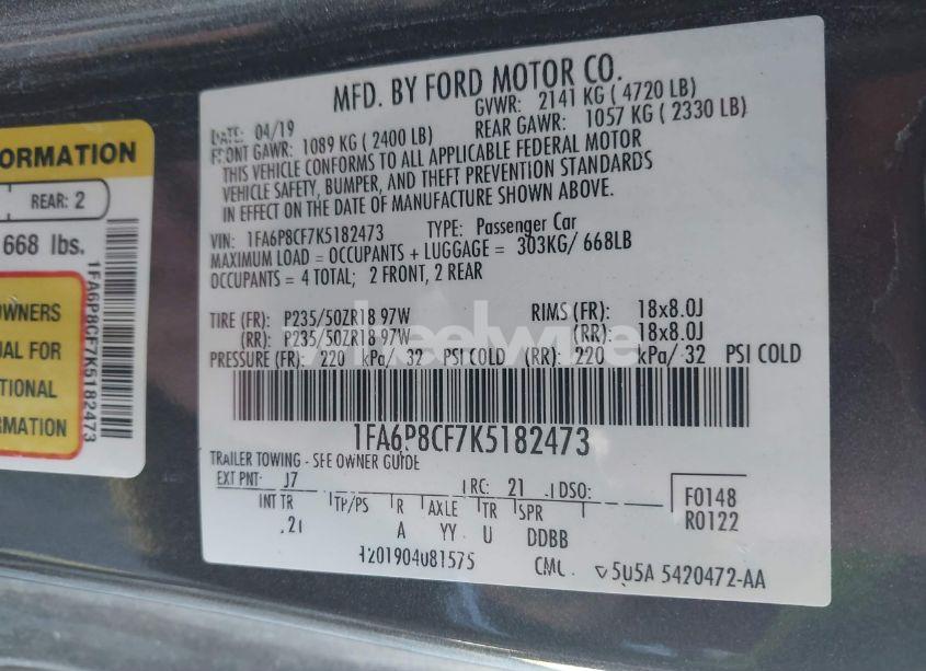 Photo 9 of 2019 Ford Mustang GT (VIN 1FA6P8CF7K5182473)