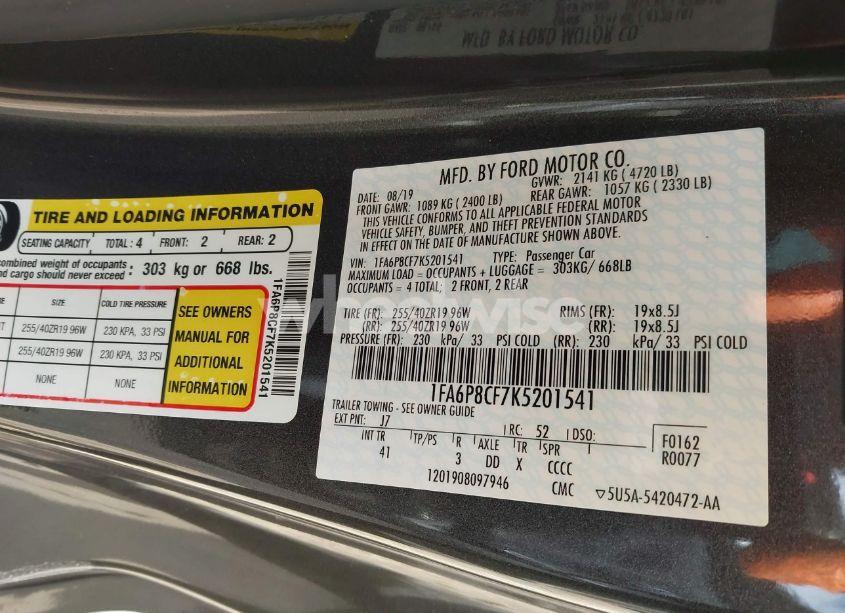 Photo 9 of 2019 Ford Mustang GT PREMIUM (VIN 1FA6P8CF7K5201541)