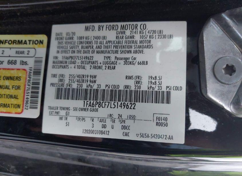 Photo 9 of 2020 Ford Mustang GT PREMIUM (VIN 1FA6P8CF7L5149622)