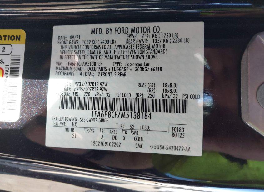 Photo 9 of 2021 Ford Mustang GT (VIN 1FA6P8CF7M5138184)