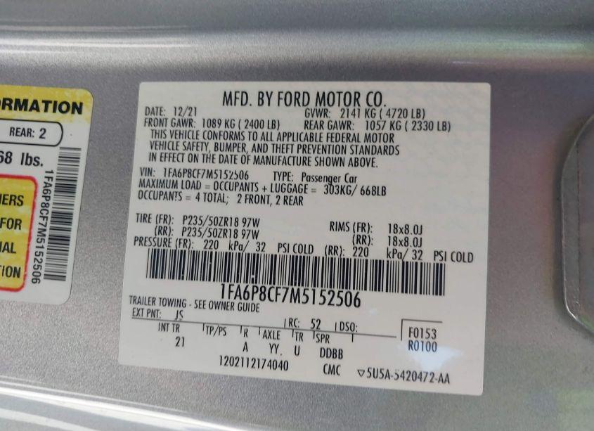 Photo 9 of 2021 Ford Mustang GT FASTBACK (VIN 1FA6P8CF7M5152506)