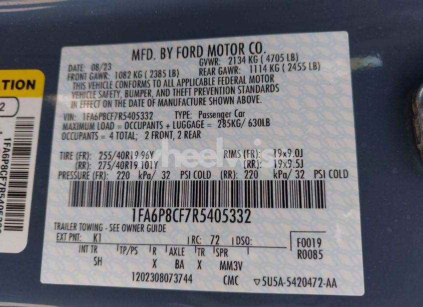 Photo 9 of 2024 Ford Mustang GT PREMIUM FASTBACK (VIN 1FA6P8CF7R5405332)