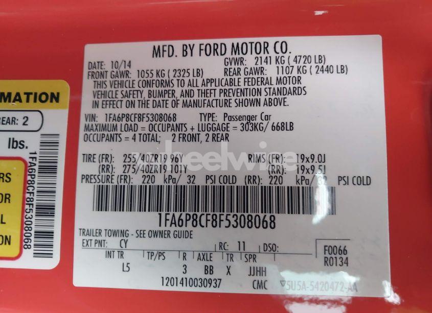 Photo 9 of 2015 Ford Mustang GT PREMIUM (VIN 1FA6P8CF8F5308068)