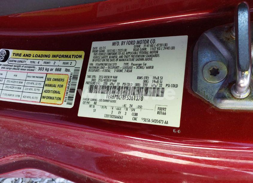 Photo 9 of 2015 Ford Mustang GT PREMIUM (VIN 1FA6P8CF8F5361370)