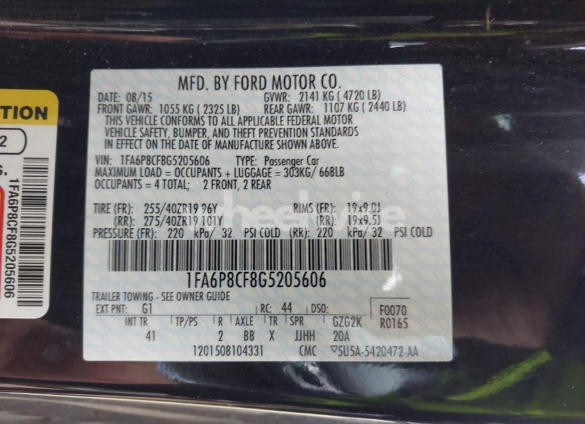 Photo 9 of 2016 Ford Mustang GT PREMIUM (VIN 1FA6P8CF8G5205606)