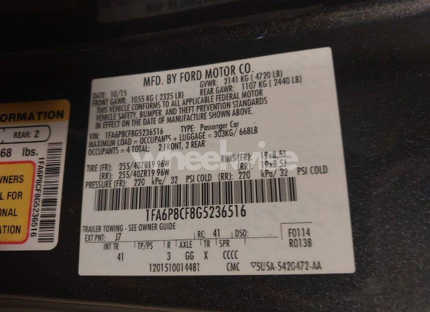 Photo 9 of 2016 Ford Mustang GT PREMIUM (VIN 1FA6P8CF8G5236516)