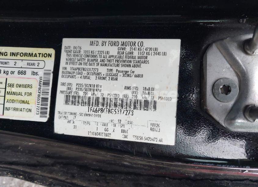 Photo 9 of 2016 Ford Mustang GT (VIN 1FA6P8CF8G5317273)