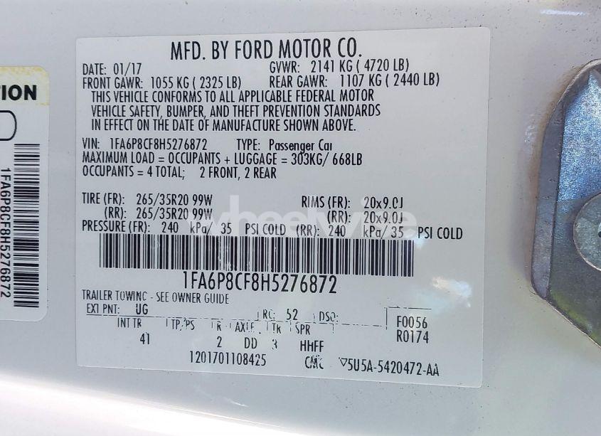 Photo 9 of 2017 Ford Mustang GT PREMIUM (VIN 1FA6P8CF8H5276872)