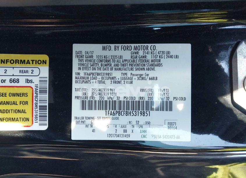 Photo 9 of 2017 Ford Mustang GT PREMIUM (VIN 1FA6P8CF8H5319851)