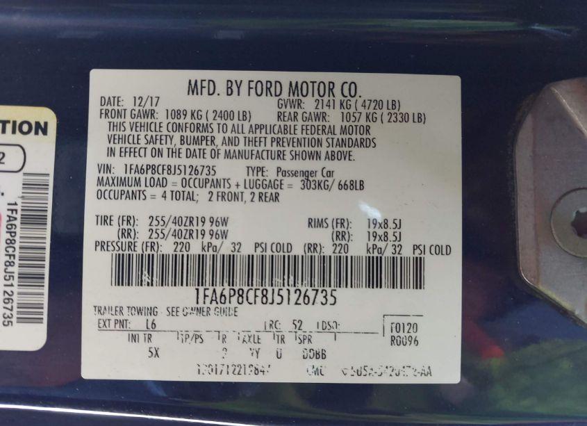 Photo 9 of 2018 Ford Mustang GT PREMIUM (VIN 1FA6P8CF8J5126735)