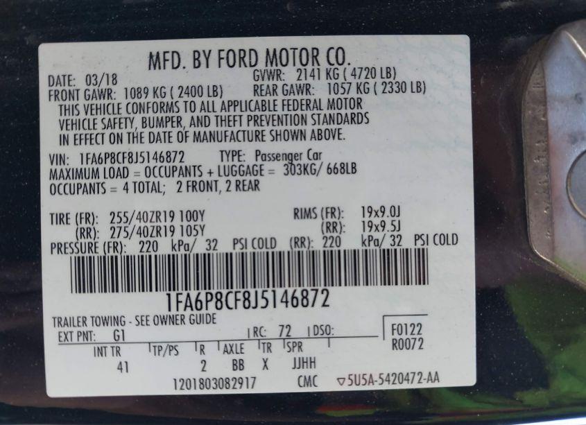 Photo 9 of 2018 Ford Mustang GT PREMIUM (VIN 1FA6P8CF8J5146872)