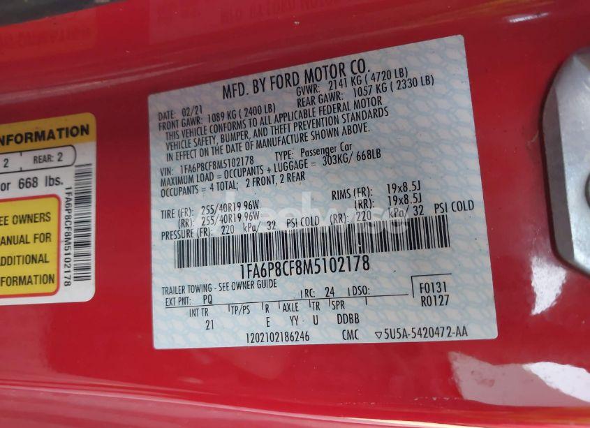 Photo 9 of 2021 Ford Mustang GT FASTBACK (VIN 1FA6P8CF8M5102178)