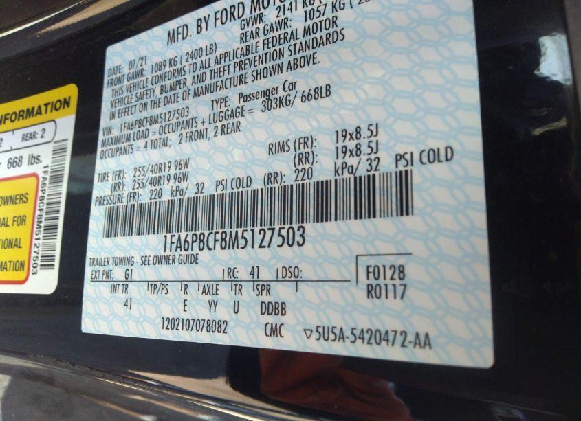 Photo 9 of 2021 Ford Mustang GT PREMIUM (VIN 1FA6P8CF8M5127503)