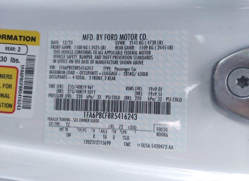 Photo 9 of 2024 Ford Mustang GT PREMIUM (VIN 1FA6P8CF8R5416243)