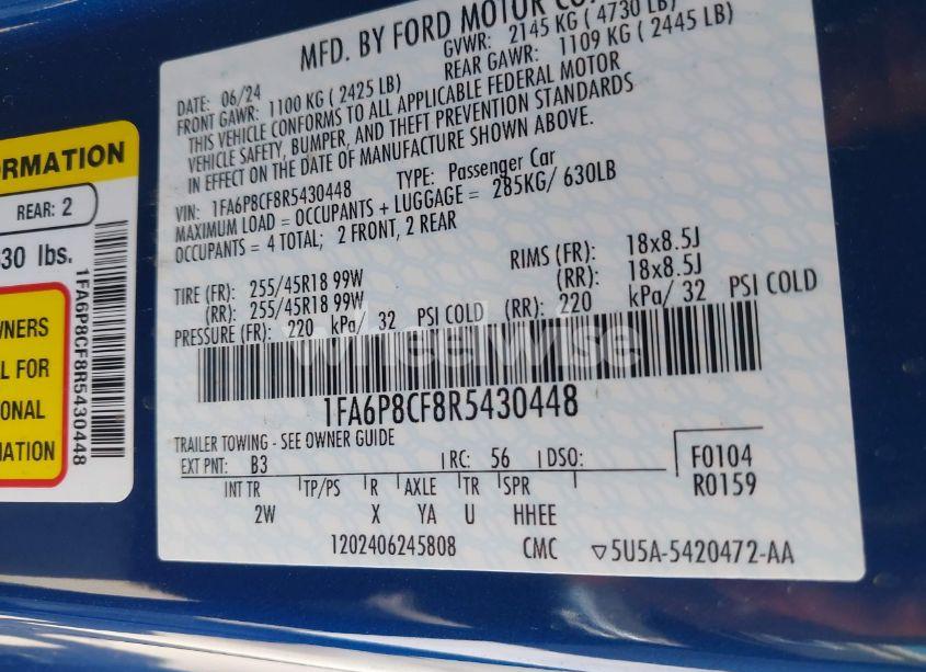 Photo 9 of 2024 Ford Mustang GT FASTBACK (VIN 1FA6P8CF8R5430448)