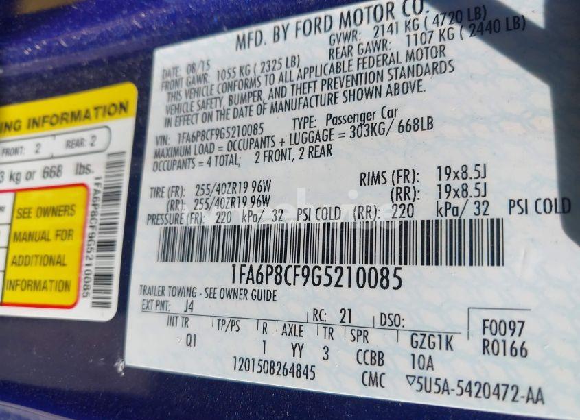 Photo 9 of 2016 Ford Mustang GT (VIN 1FA6P8CF9G5210085)