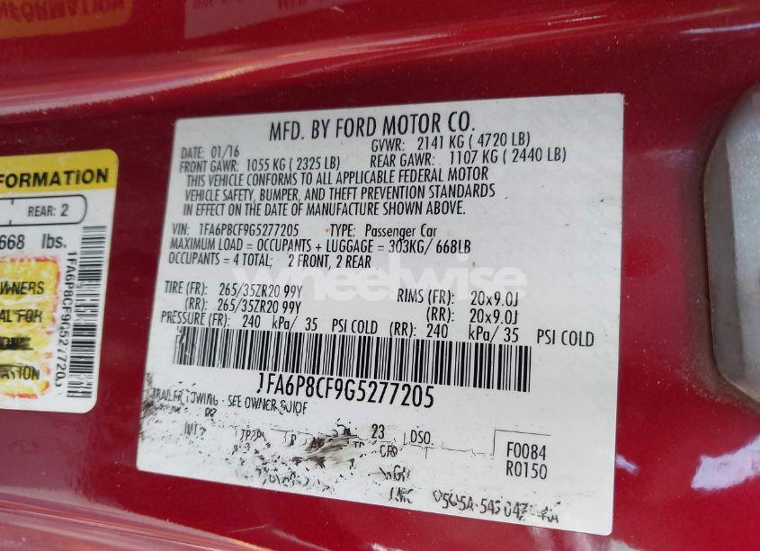 Photo 9 of 2016 Ford Mustang GT PREMIUM (VIN 1FA6P8CF9G5277205)