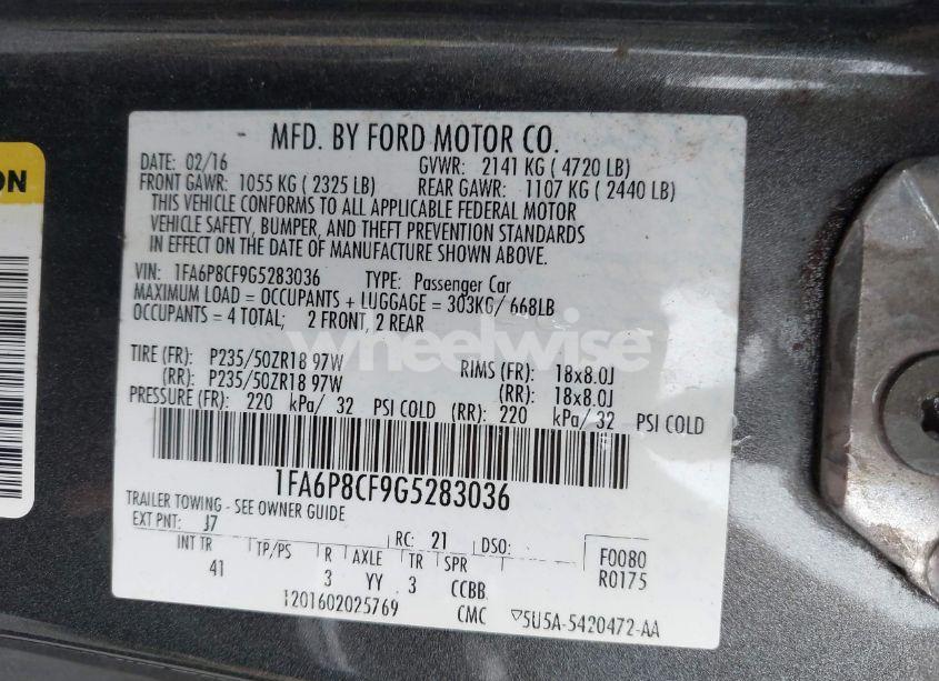 Photo 9 of 2016 Ford Mustang GT PREMIUM (VIN 1FA6P8CF9G5283036)