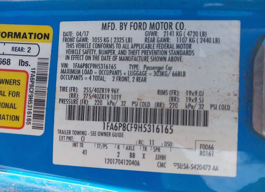 Photo 9 of 2017 Ford Mustang GT PREMIUM (VIN 1FA6P8CF9H5316165)