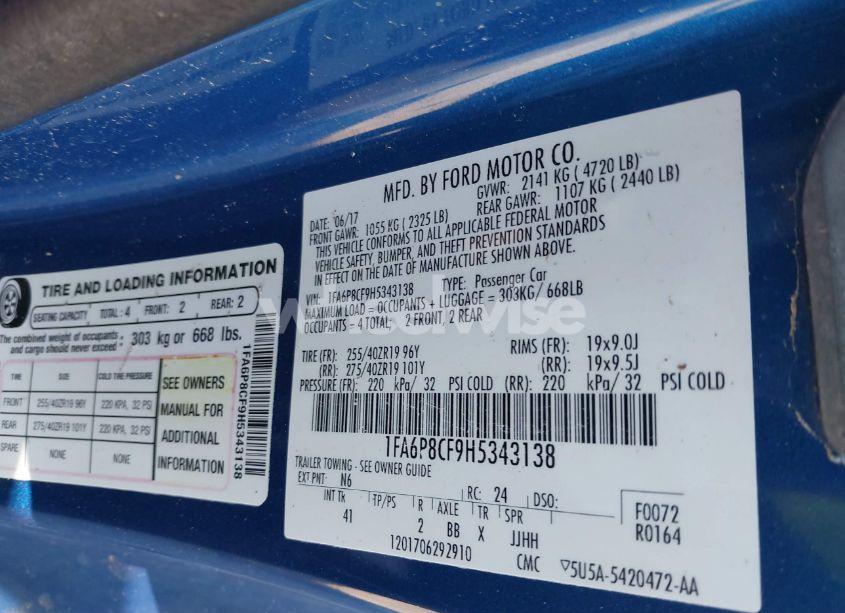 Photo 9 of 2017 Ford Mustang GT PREMIUM (VIN 1FA6P8CF9H5343138)