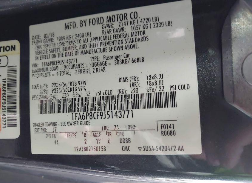 Photo 9 of 2018 Ford Mustang GT PREMIUM (VIN 1FA6P8CF9J5143771)