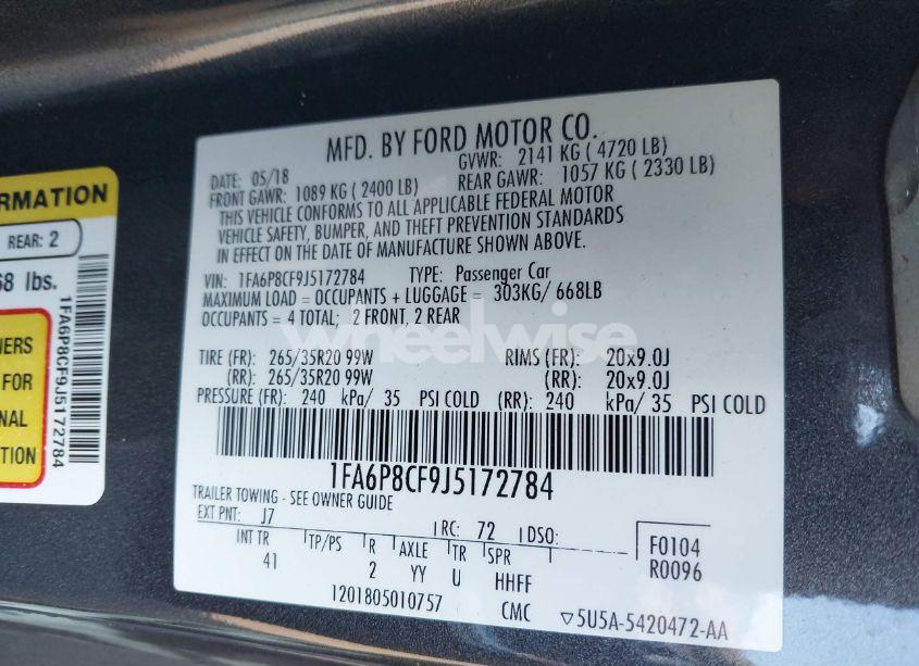 Photo 9 of 2018 Ford Mustang GT PREMIUM (VIN 1FA6P8CF9J5172784)