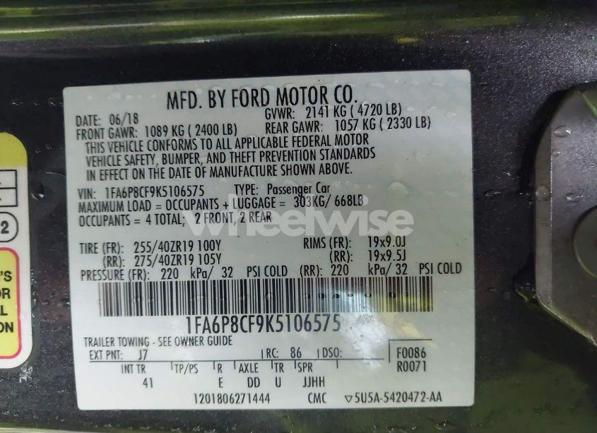 Photo 9 of 2019 Ford Mustang GT (VIN 1FA6P8CF9K5106575)