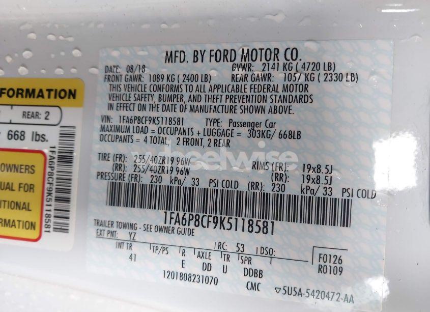 Photo 9 of 2019 Ford Mustang GT PREMIUM (VIN 1FA6P8CF9K5118581)