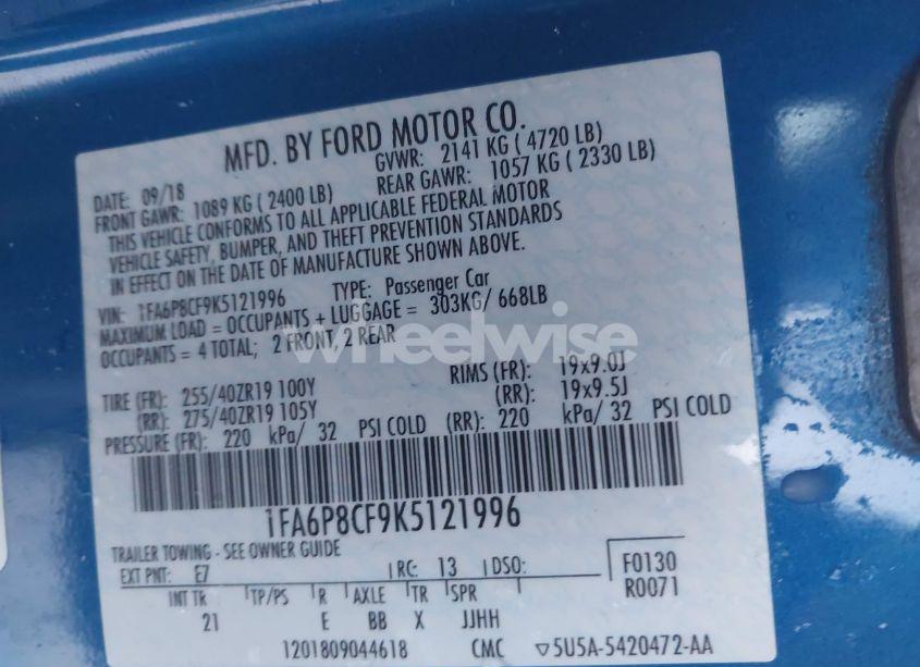 Photo 9 of 2019 Ford Mustang GT (VIN 1FA6P8CF9K5121996)