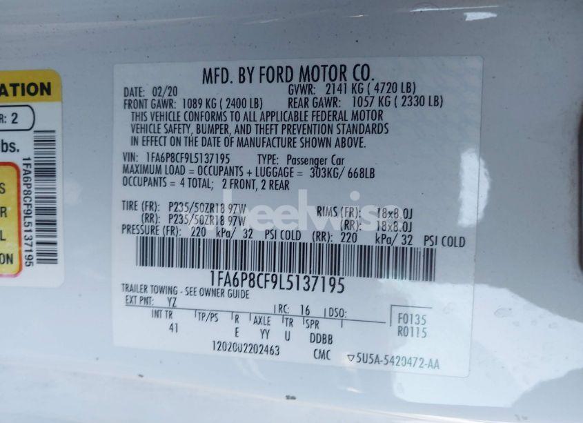 Photo 9 of 2020 Ford Mustang GT PREMIUM FASTBACK (VIN 1FA6P8CF9L5137195)