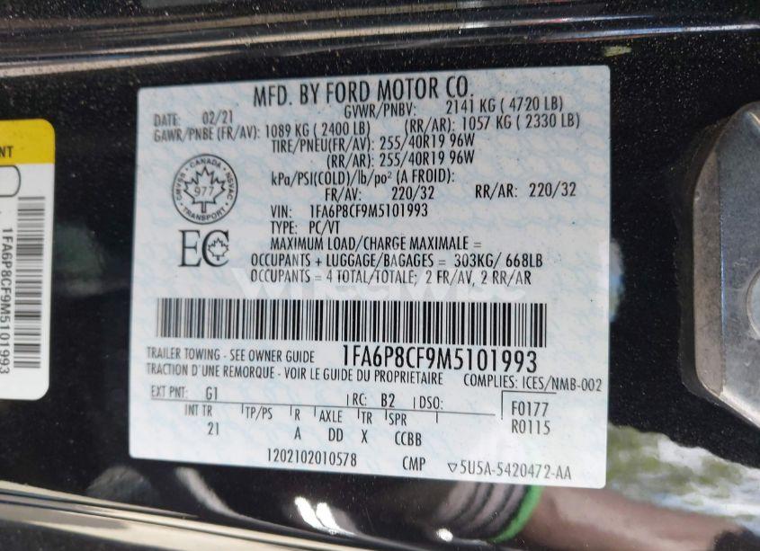 Photo 9 of 2021 Ford Mustang GT (VIN 1FA6P8CF9M5101993)