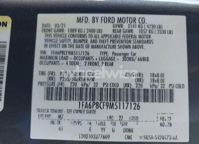 Photo 9 of 2021 Ford Mustang GT PREMIUM FASTBACK (VIN 1FA6P8CF9M5117126)