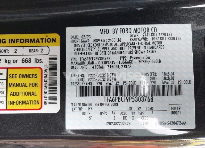 Photo 9 of 2023 Ford Mustang GT PREMIUM FASTBACK (VIN 1FA6P8CF9P5303768)