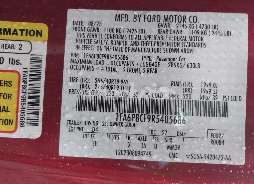 Photo 9 of 2024 Ford Mustang GT PREMIUM (VIN 1FA6P8CF9R5405686)