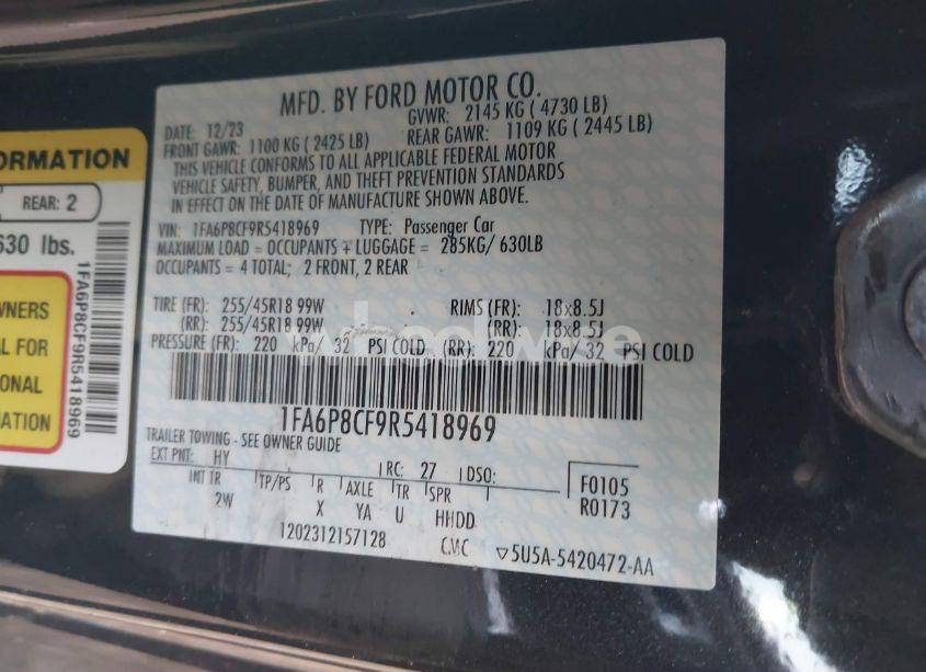 Photo 9 of 2024 Ford Mustang GT FASTBACK (VIN 1FA6P8CF9R5418969)