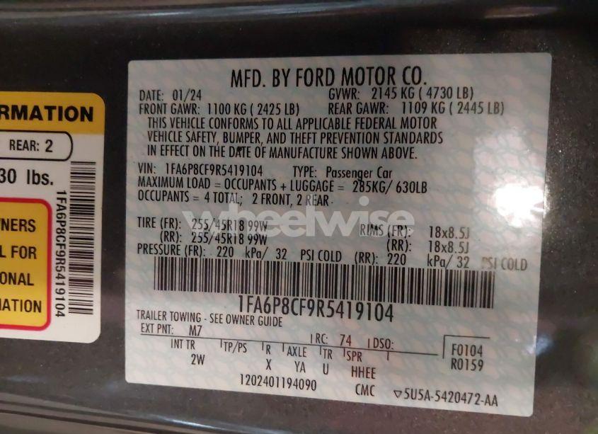 Photo 9 of 2024 Ford Mustang GT FASTBACK (VIN 1FA6P8CF9R5419104)