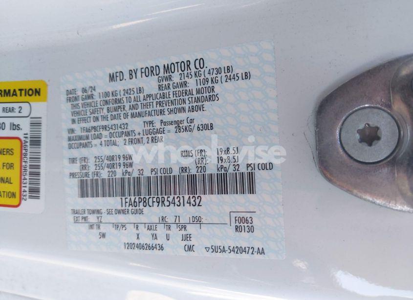 Photo 9 of 2024 Ford Mustang GT PREMIUM FASTBACK (VIN 1FA6P8CF9R5431432)
