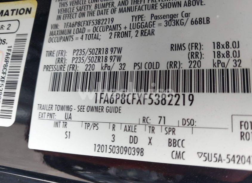 Photo 9 of 2015 Ford Mustang GT PREMIUM (VIN 1FA6P8CFXF5382219)