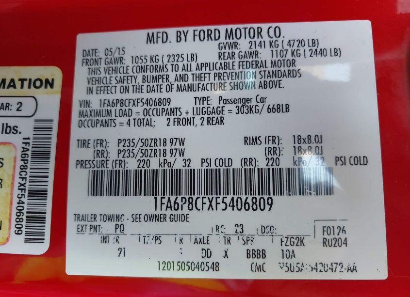 Photo 9 of 2015 Ford Mustang GT (VIN 1FA6P8CFXF5406809)