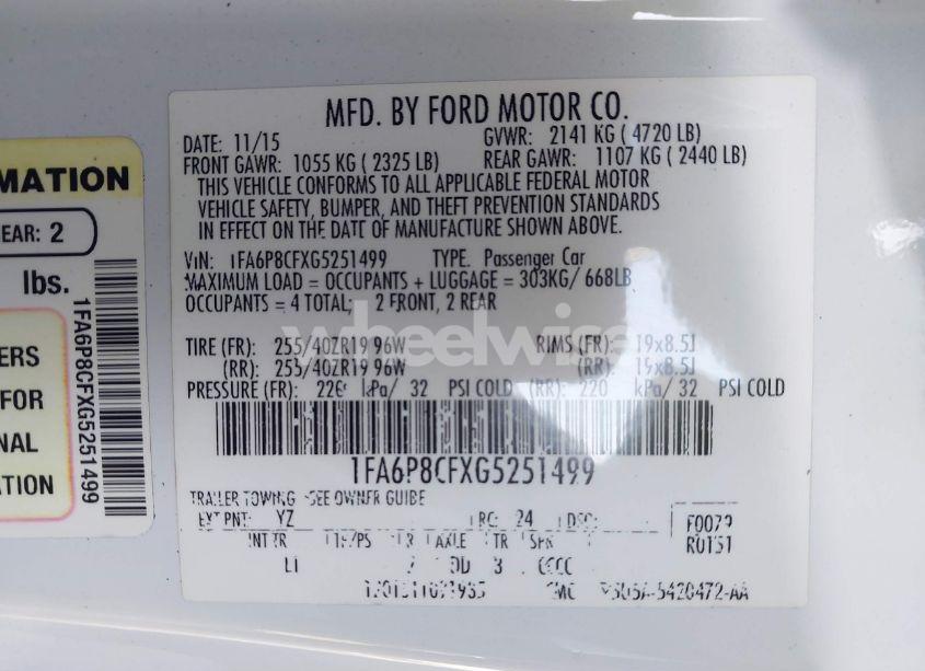 Photo 9 of 2016 Ford Mustang GT PREMIUM (VIN 1FA6P8CFXG5251499)