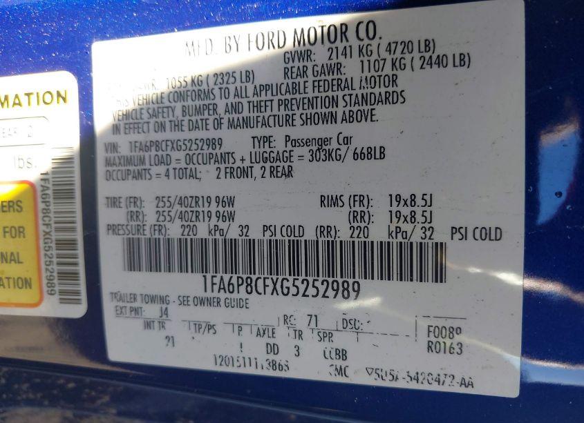 Photo 9 of 2016 Ford Mustang GT (VIN 1FA6P8CFXG5252989)