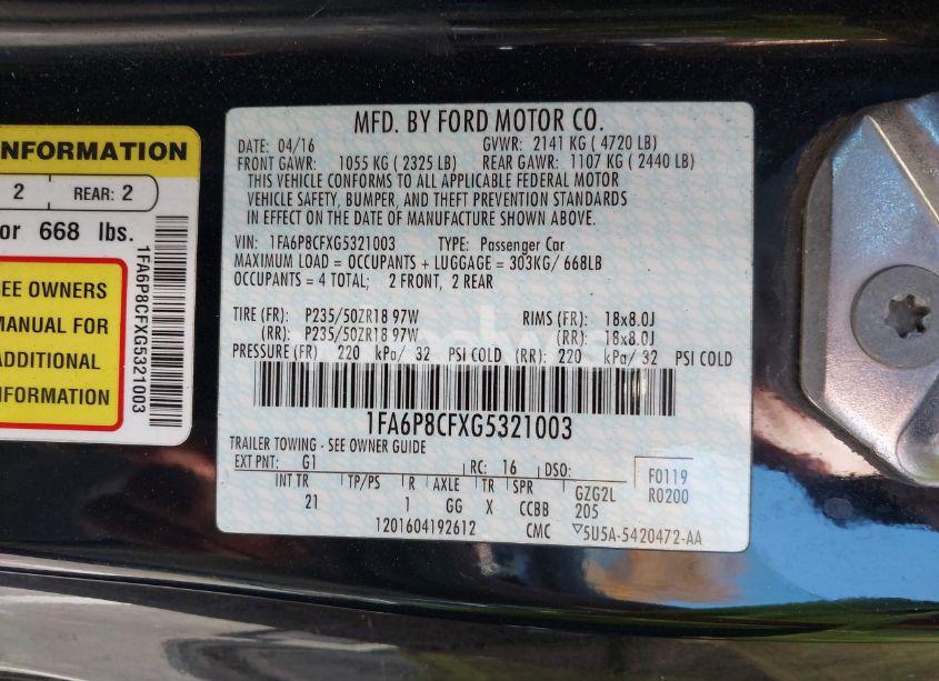 Photo 9 of 2016 Ford Mustang GT (VIN 1FA6P8CFXG5321003)