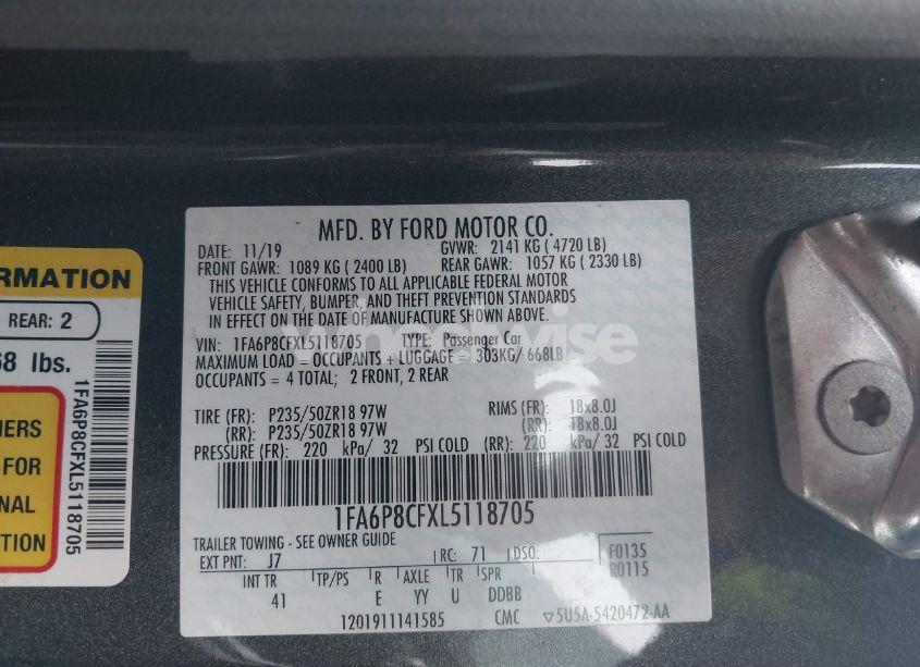 Photo 9 of 2020 Ford Mustang GT PREMIUM FASTBACK (VIN 1FA6P8CFXL5118705)