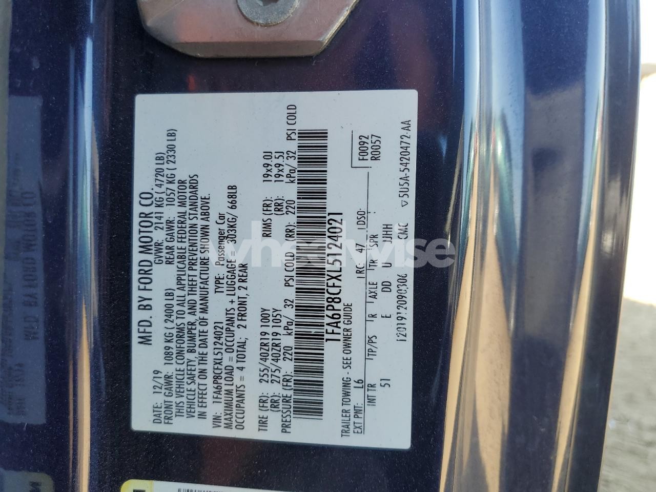 Photo 12 of 2020 FORD MUSTANG GT (VIN 1FA6P8CFXL5124021)