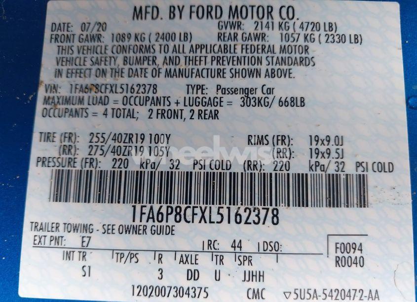 Photo 9 of 2020 Ford Mustang GT PREMIUM FASTBACK (VIN 1FA6P8CFXL5162378)