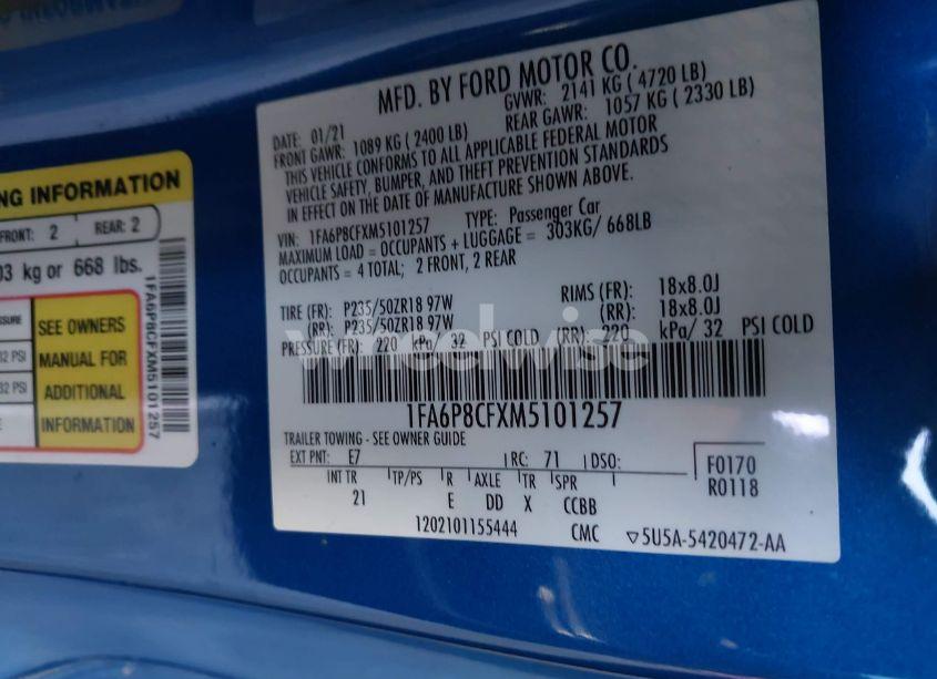 Photo 9 of 2021 Ford Mustang GT FASTBACK (VIN 1FA6P8CFXM5101257)