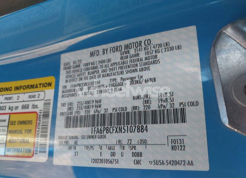 Photo 9 of 2022 Ford Mustang GT FASTBACK (VIN 1FA6P8CFXN5107884)