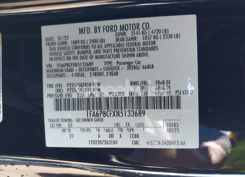 Photo 9 of 2022 Ford Mustang GT FASTBACK (VIN 1FA6P8CFXN5133689)