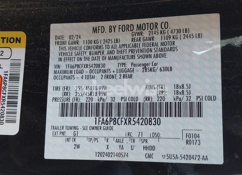 Photo 9 of 2024 Ford Mustang GT FASTBACK (VIN 1FA6P8CFXR5420830)