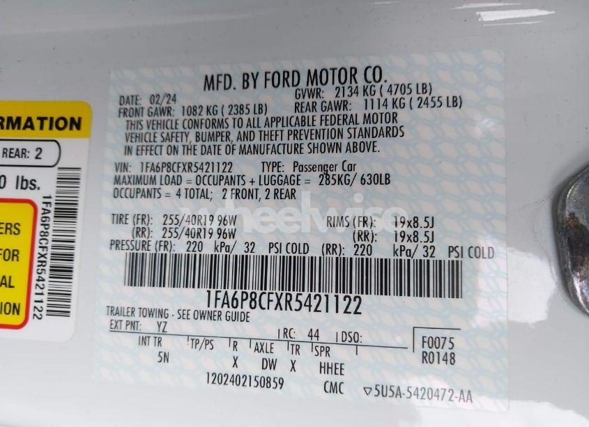 Photo 9 of 2024 Ford Mustang GT PREMIUM FASTBACK (VIN 1FA6P8CFXR5421122)